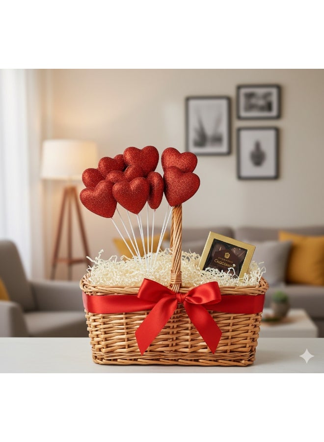 Toyland 12 Piece Red Glitter Heart Stick Decoration Set – 6.5 CM Sparkling Heart Picks for Valentine’s Day & Party Décor - Image 3